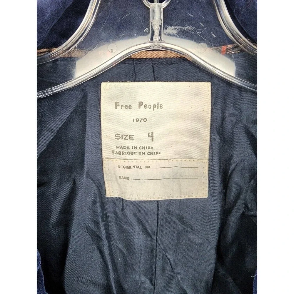 Free People Size 4 Velvet Navy Blue Jacket Gold Buttons Pleated Vintage